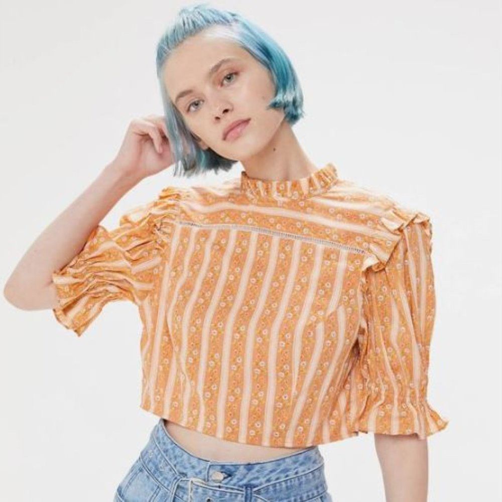 Urban Outfitters Prairie Ruffle Neck and Sleeves Crop Top